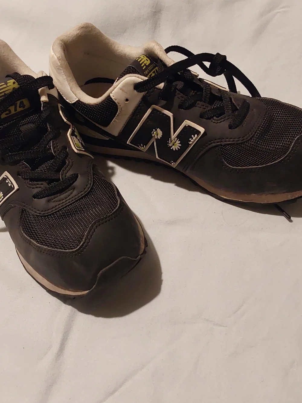 New Balance Kids Black and White Sneakers with Lime Details